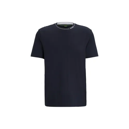 HUGO BOSS Cotton Jersey Regular Fit T Shirt With Branded Collar T Shirt Men's Dark Blue