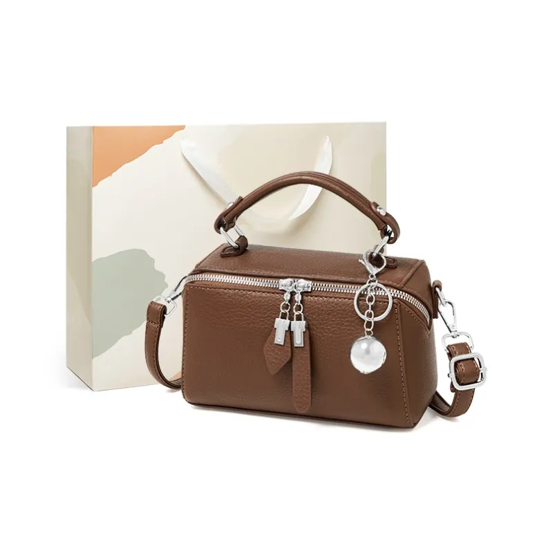 15 MINS Synthetic Leather Box Bag, Handbag, Crossbody Bag, Shoulder Bag Regular Women's Black Khaki Coffee-10