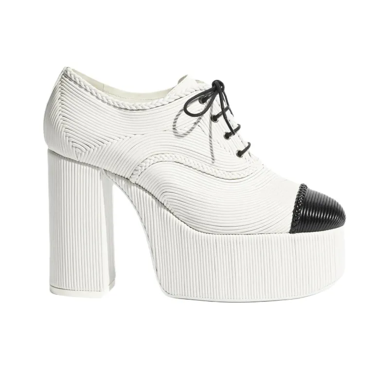 CHANEL 25S Chunky Heel High Heels 12cm Women's White-1