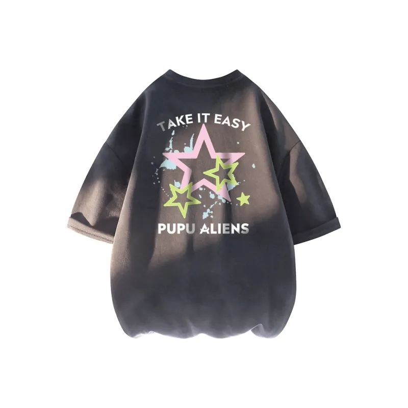 PUPU ALIENS Drop Shoulder Sleeve T-Shirt Unisex Black-8