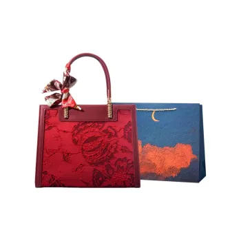 Elsvet PU Handbag Regular Women's Jacquard Red/Embroidery White