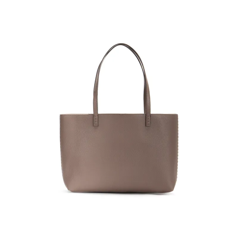TORY BURCH McGraw Cow Leather Tote Bag, Shopping Bag, Handbag, Shoulder Bag Trumpets Women's Silver Maple-2