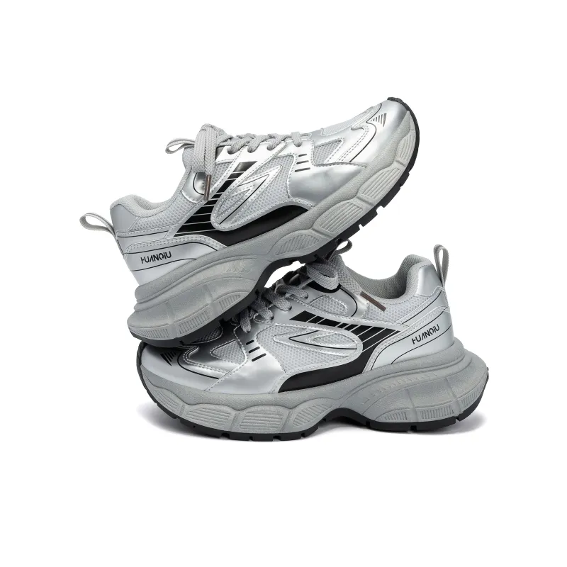 HUANQIU Breathable Lightweight Height Increasing Low Top Chunky Sneakers Women's Silver-2