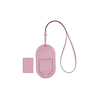 HERMES In The Loop Mysore Goat Skin Pig Nose Card Holder Cell Phone Pouch Large Size Women's Mallow Purple/Heart Red