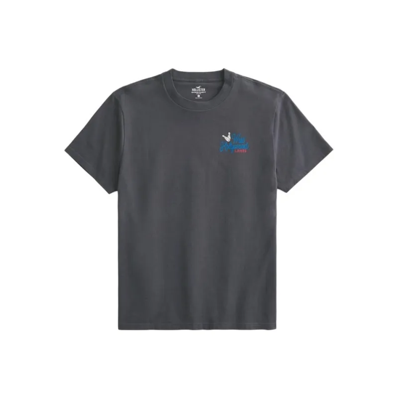 Hollister Drop Shoulder Sleeve T-Shirt Men's Washed Black-0