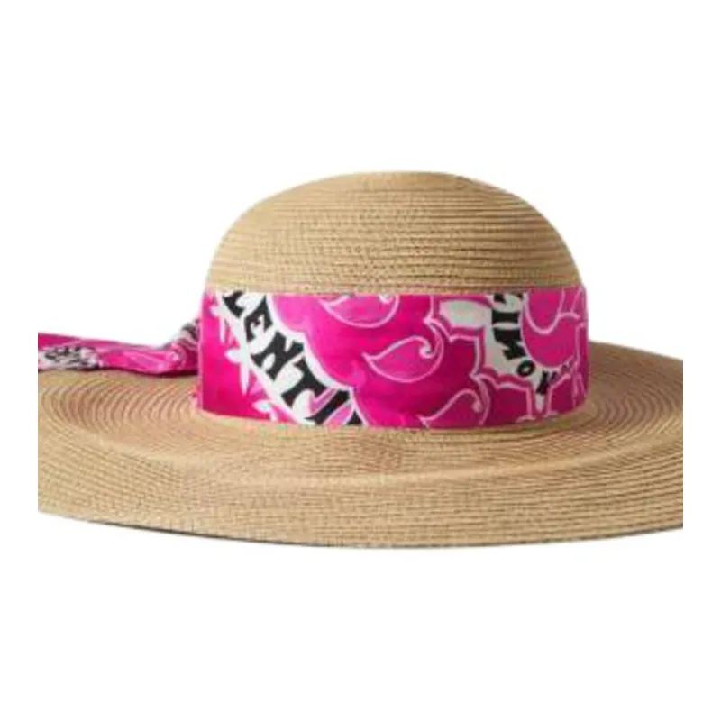 Valentino Paper Silk Polyester Viscose Cotton Sun Protection Hats Women's Beige-1