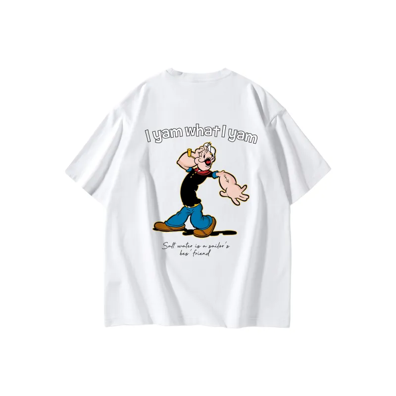 POPEYE Summer Off The Shoulder Loose Fit Casual Crew Neck Short Sleeved T Shirts Unisex-2