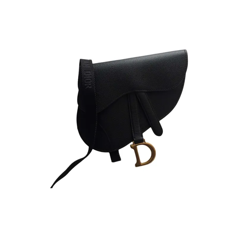 DIOR Saddle Cow Leather Saddle Bag Crossbody Bag Waist Small Size Unisex Black-0
