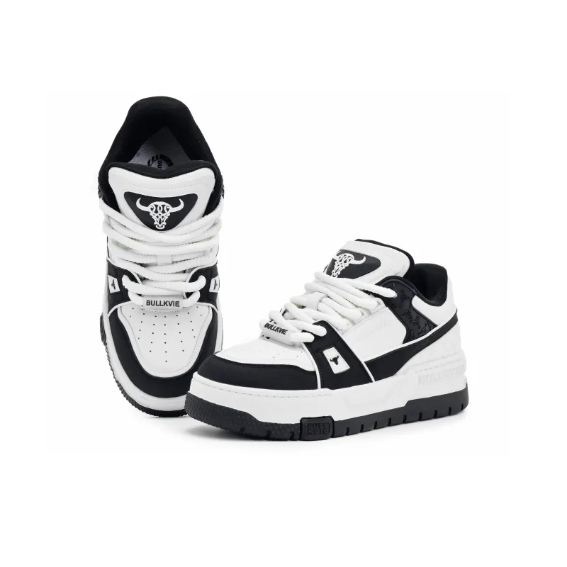 BULLKVIE Anti Slip Wear Resistant Lightweight Breathable Height Increasing Low Top Skateboard Shoes Unisex White Black-5