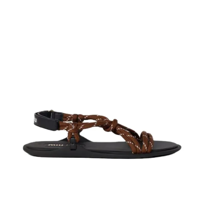 MIU MIU Riviere One Strap Sandals Women's Brown-1