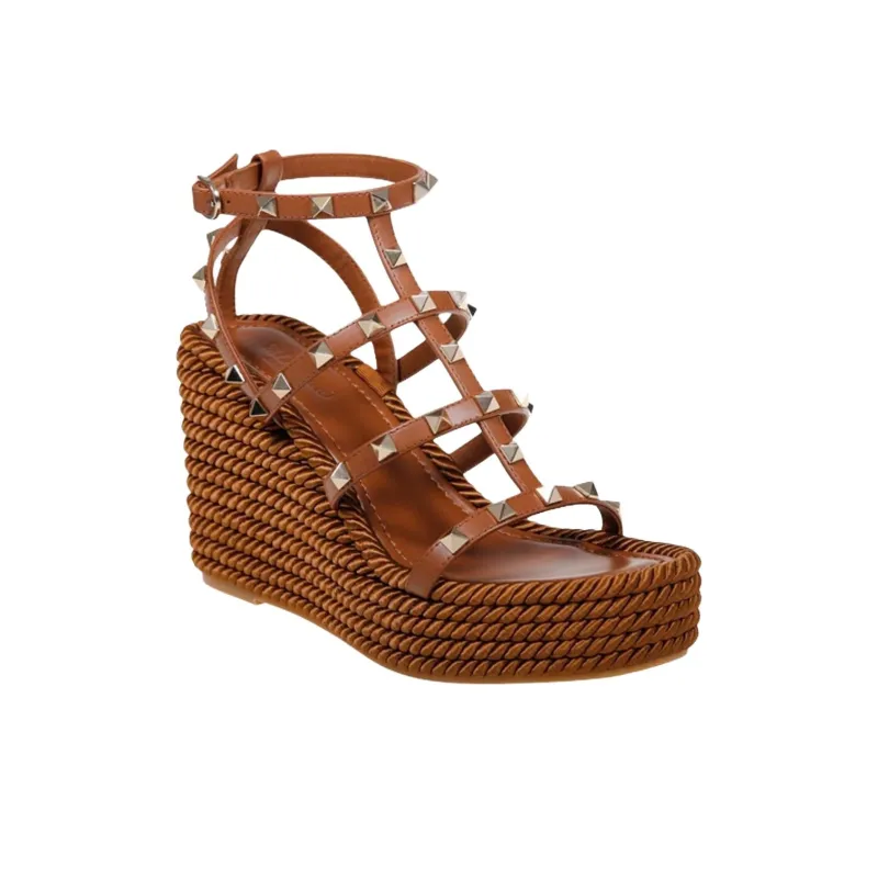 Valentino Rockstud Roman Sandals Women's Brown-1