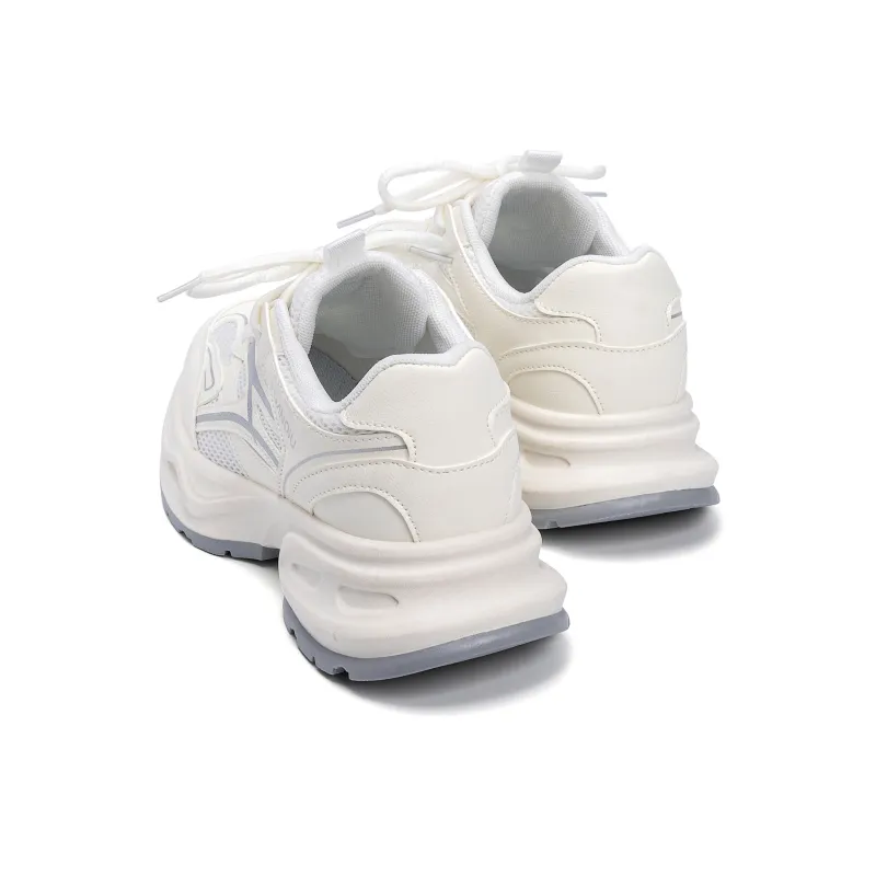 HUANQIU Height Increasing Slip Resistant Low Top Chunky Sneakers Women's Beige Silver-6