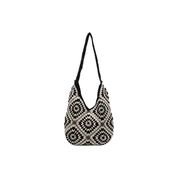NOMK Straw Woven Shoulder Bag Women's Black/Khaki/Ecru