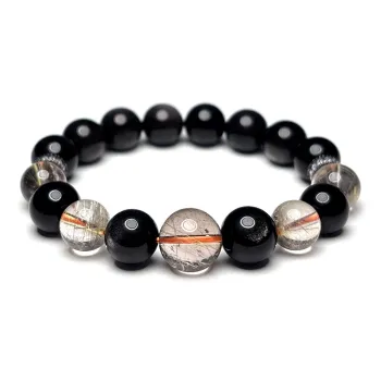MOUNTAINS AND MANS Obsidian Luxury Good Luck Beaded Bracelet Unisex