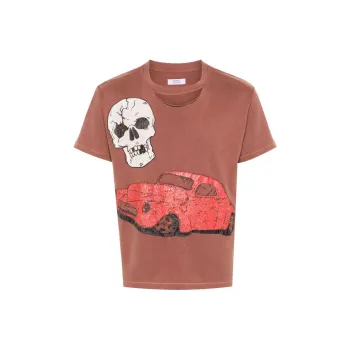 ERL Ripped Collar Skull Red Car T Shirt
