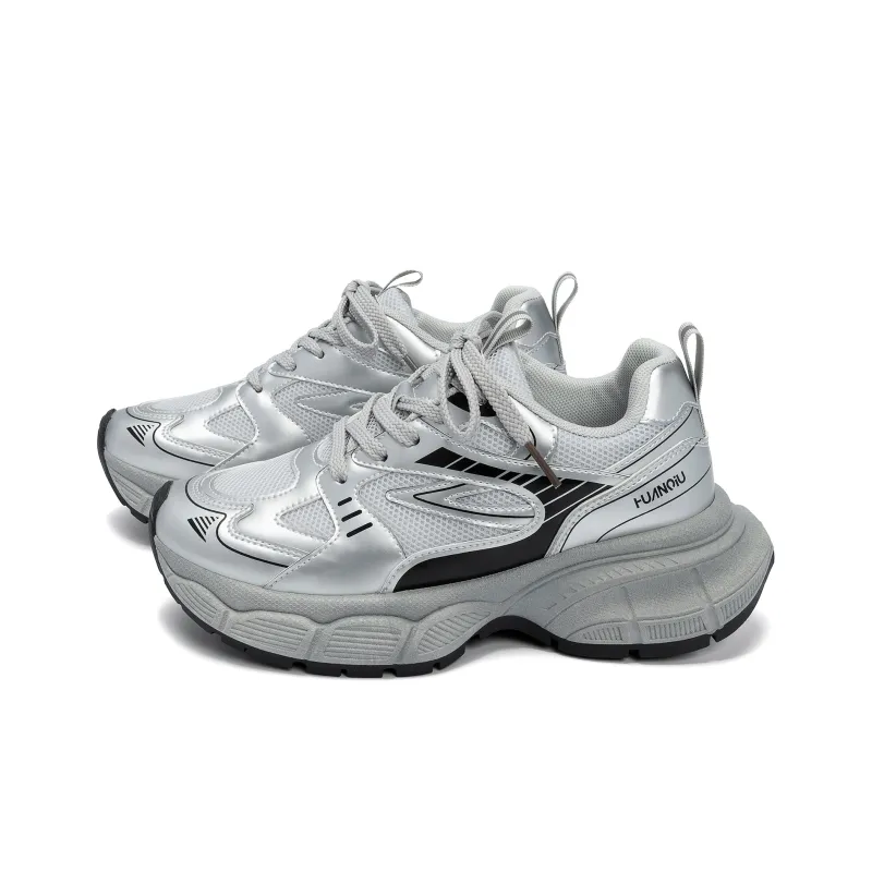 HUANQIU Breathable Lightweight Height Increasing Low Top Chunky Sneakers Women's Silver-1