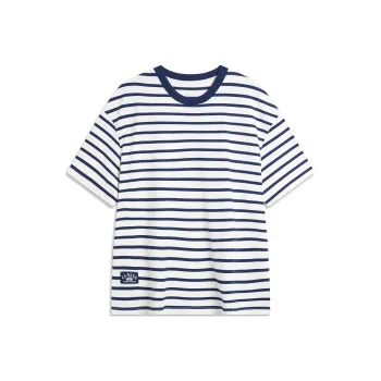 LiNing Weekend Youth T Shirt Unisex Ivory/Dark Ship Blue