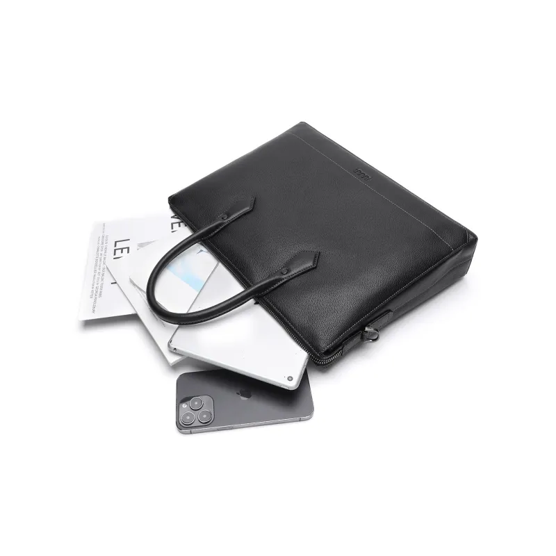 ELLE HOMME Cow Leather Briefcase Regular Men's Black-7