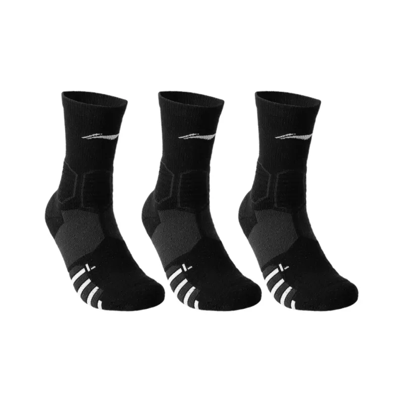 LiNing Antibacterial And Deodorizing Running Casual Knee High Socks Unisex Black White Combo Set-16