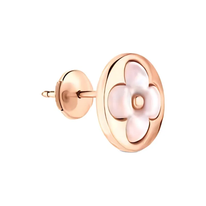 LOUIS VUITTON 18K Rose Gold, Mother Of Pearl Stud Earrings Women's Pink-2