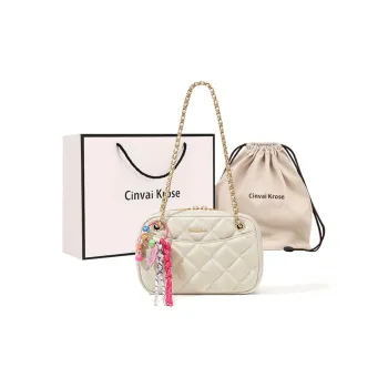 CinvaiKrose Cow Leather Shoulder Bag, Crossbody Bag Small Size Women's Ecru/Black