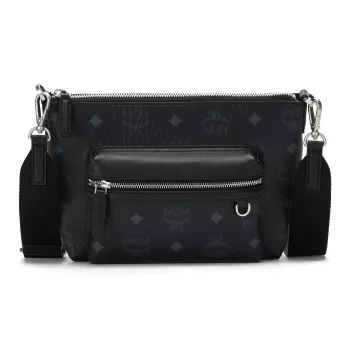 MCM Aren Visetos Letter Combination Canvas Crossbody Bag Trumpets Women's Black