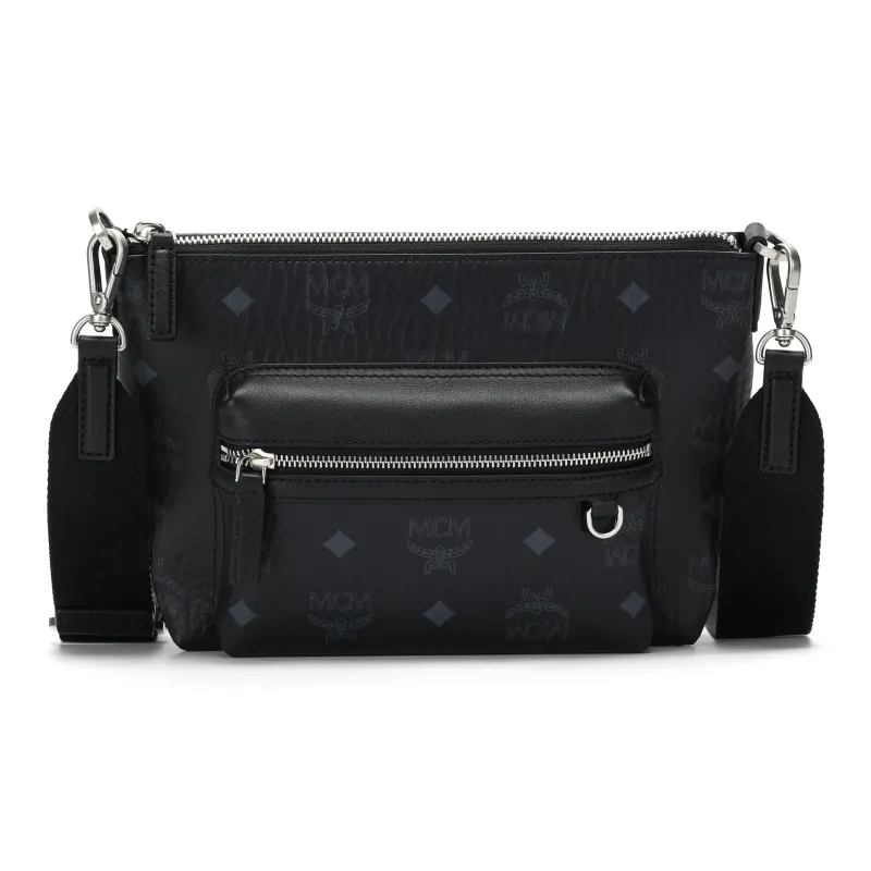 MCM Aren Visetos Letter Combination Canvas Crossbody Bag Trumpets Women's Black-0