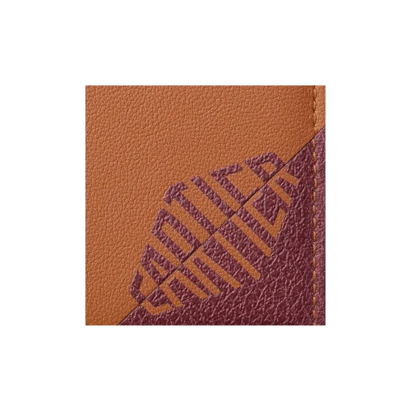 CARTIER Calfskin Card Holder Men's Caramel & Burgundy Red-2