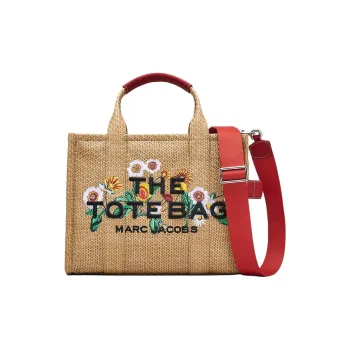 MARC JACOBS The Medium Tote Embroidery Daisy Raffia Natural
