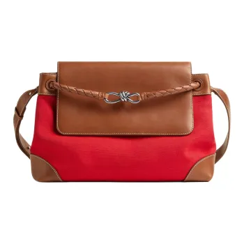 Bottega Veneta Andiamo Series Linen Shoulder Bag Men's Scarlet With Light Wood