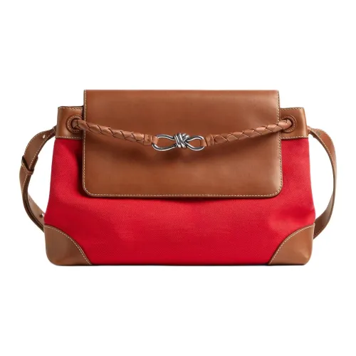 Bottega Veneta Andiamo Series Linen Shoulder Bag Men's Scarlet With Light Wood Color