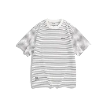 PEACEBIRD MEN T Shirts Men Black And White Stripes 1 Loose Fit