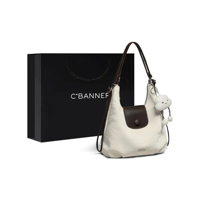 C°BANNER Cow Leather Underarm Tote Shoulder Bag Regular Women's White & Coffee-0