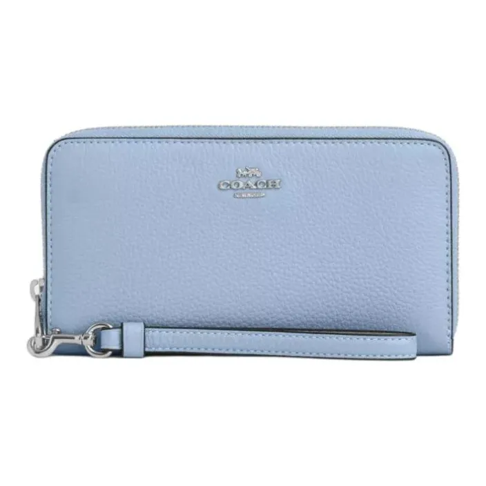 COACH Pebbled Leather Wallet Small Size Women's Blue-0
