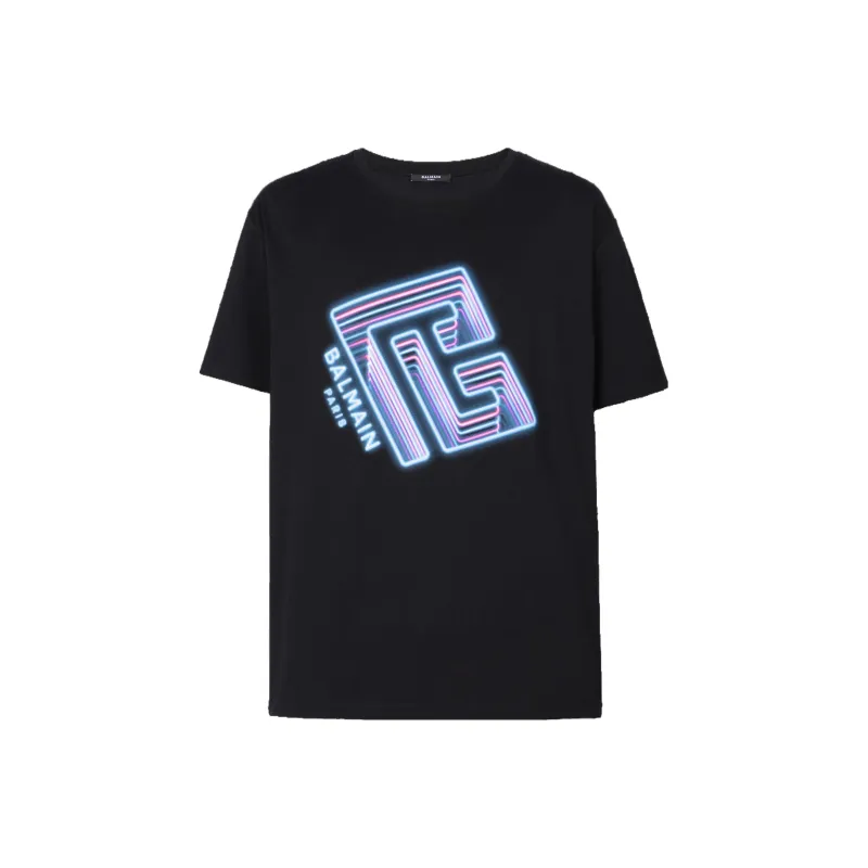BALMAIN Neon Logo T-Shirt T-Shirt Men's Black-0