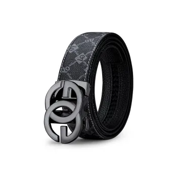 WilliamPOLO PVC Leather Belts Men's Gunmetal 3.5cm Width