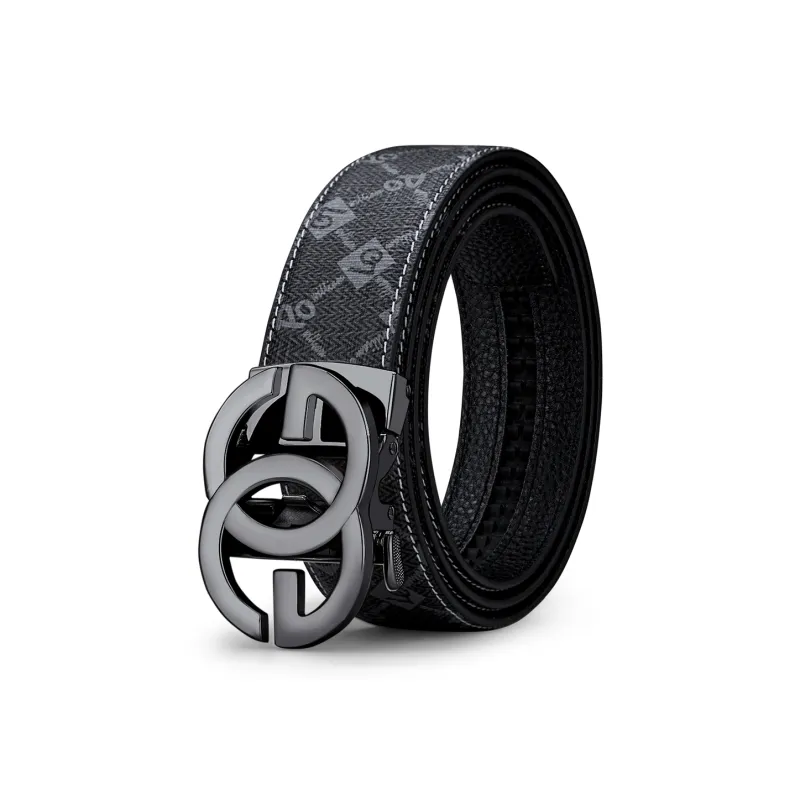 WilliamPOLO PVC Leather Belts Men's Gunmetal 3.5cm Width-1