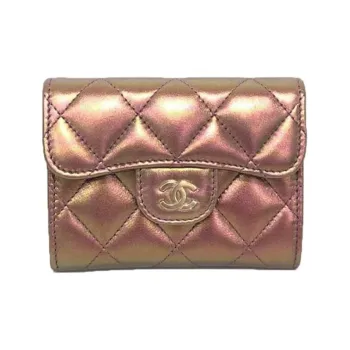 CHANEL Lambskin & Metal Wallet Women's Purple