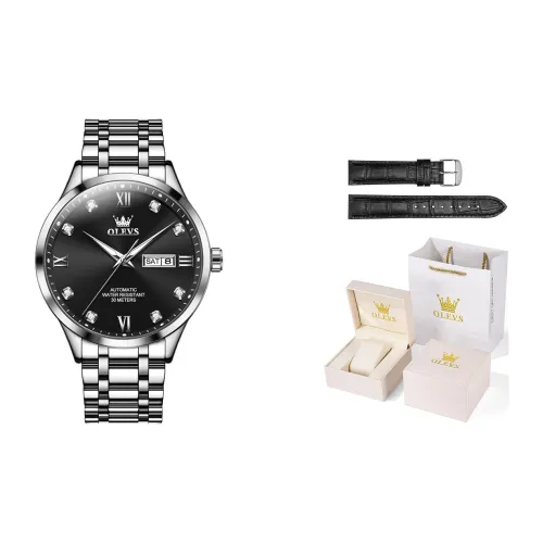 OLEVS Mechanical Movement Stainless Steel Watchband Watch Men's Watches Black Dial