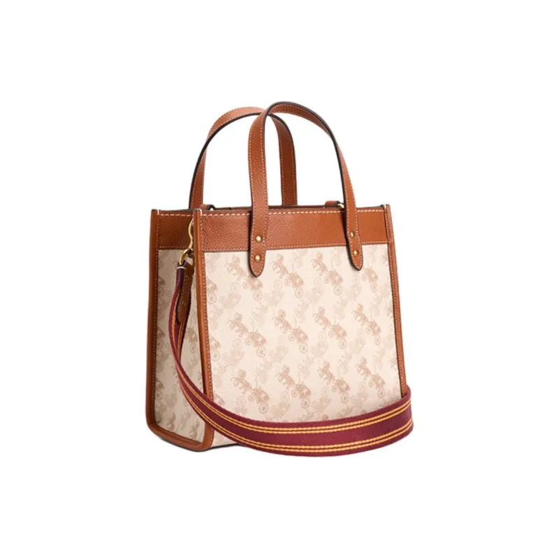 COACH Field Artificial Leather Tote Bag Shopping Bag Shoulder Bag Crossbody Bag Handbag Small Size Unisex Brown & White-1