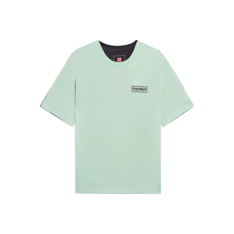 LiNing Drop Shoulder Sleeve T Shirt Men's Young Leaf Green Surface Gray-0