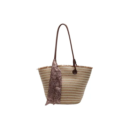 Yalu Straw Woven Shoulder Bag Women's Black/Khaki