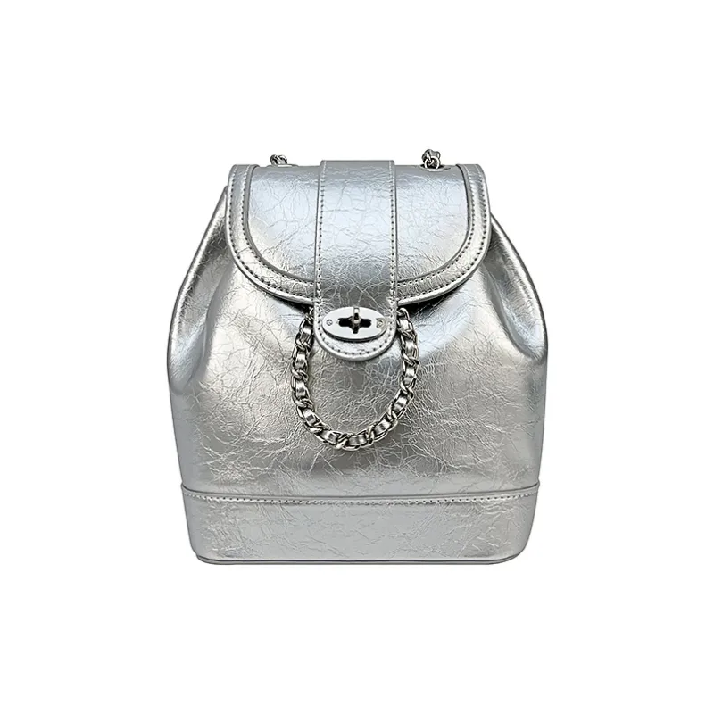 BEMIX PETS Microfiber Synthetic Leather Backpack Women's Glittering Silver-0