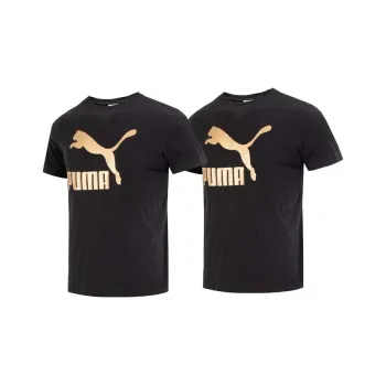 PUMA Classics Metallic Logo Tee T Shirt Men's 2 Pack Black