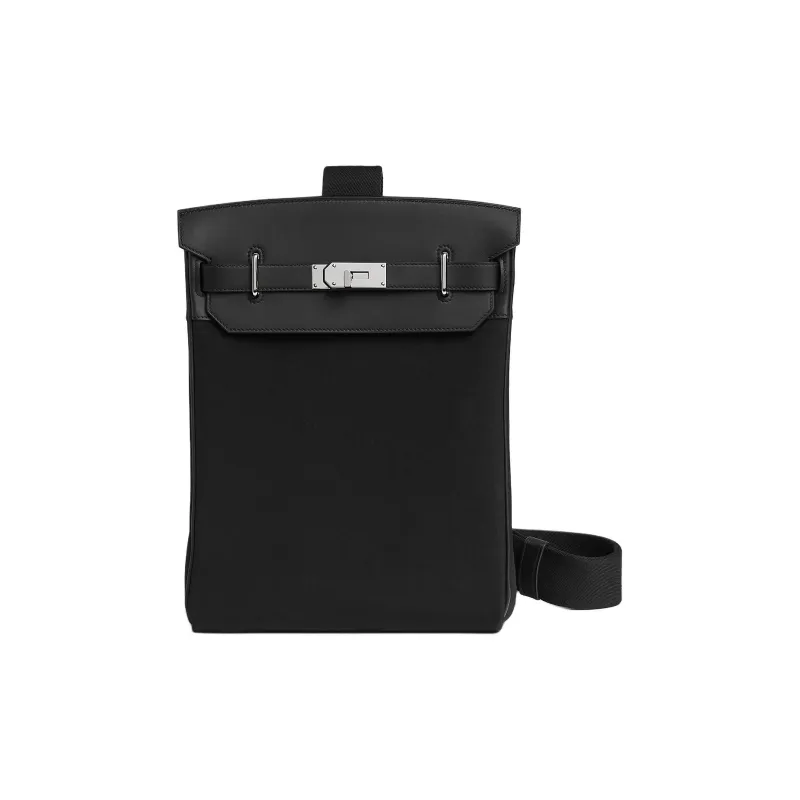 HERMES Hac A Dos Woolycot Canvas With Swift Calfskin Sling Bag Regular Men's Black-0