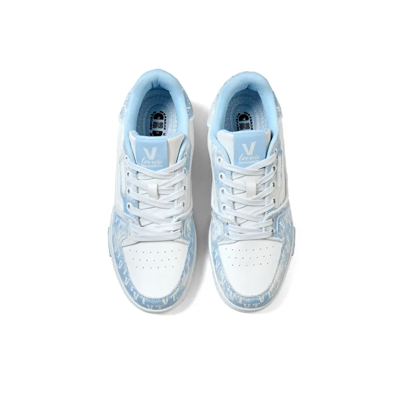 V TOXSEIE Slip Resistant, Balance, Lightweight Low Top Skateboard Shoes Unisex White Moon-3