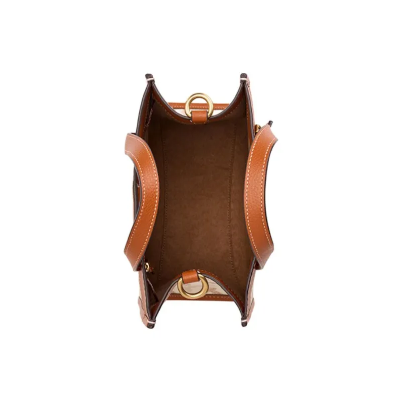 COACH Field Artificial Leather Tote Bag Shopping Bag Shoulder Bag Crossbody Bag Handbag Small Size Unisex Brown & White-2