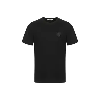 FERRE Compact Letter Logo Embroidered Crew Neck Solid Color Short Sleeved T Shirt T Shirt Men's
