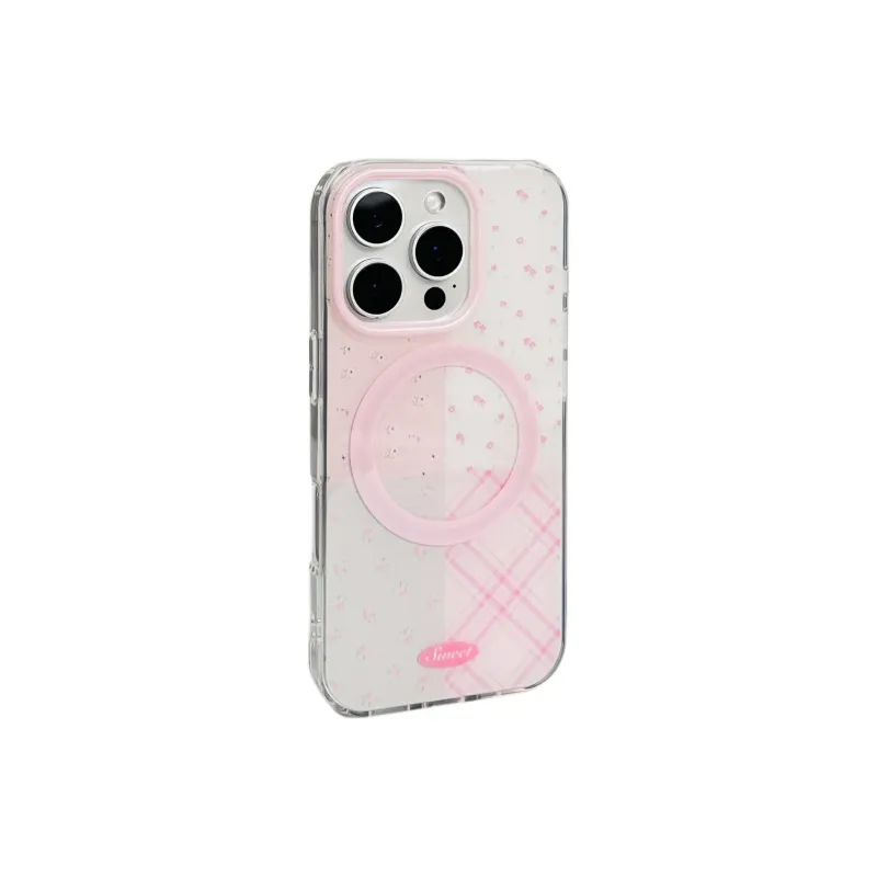 Sopi Acrylic Material Ins Patchwork Pink Floral Phone Cases Compatible With IPhone 16/15 Pro Max/Apple 13/14 Pro/Max-5
