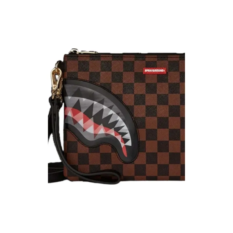 SPRAYGROUND Sharks In Paris Lenticular Champ Crossover Clutch Brown Checker-4